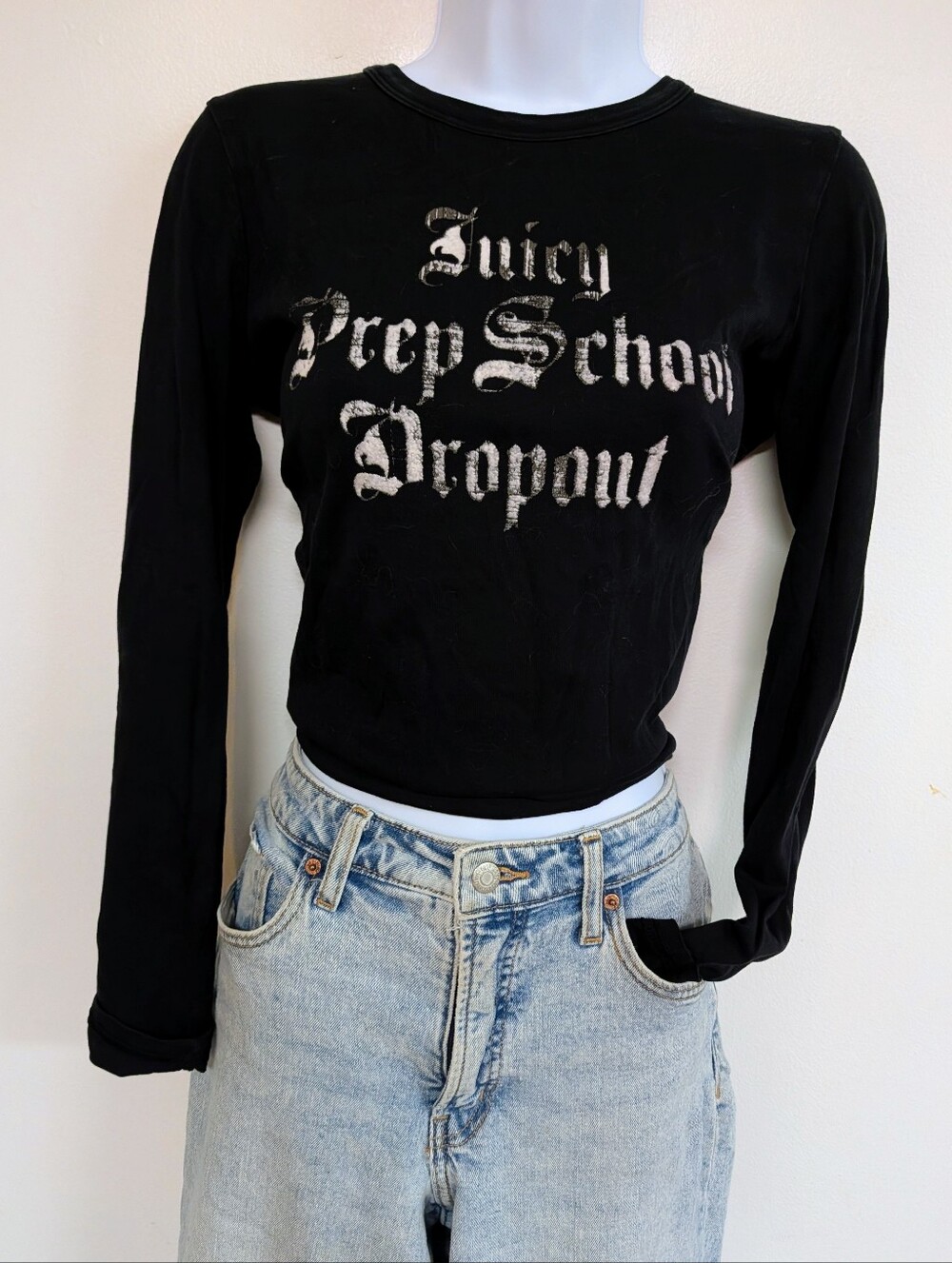 Classic Juicy Couture Y2K Prep School Dropout Black Long-Sleeve Womans Top